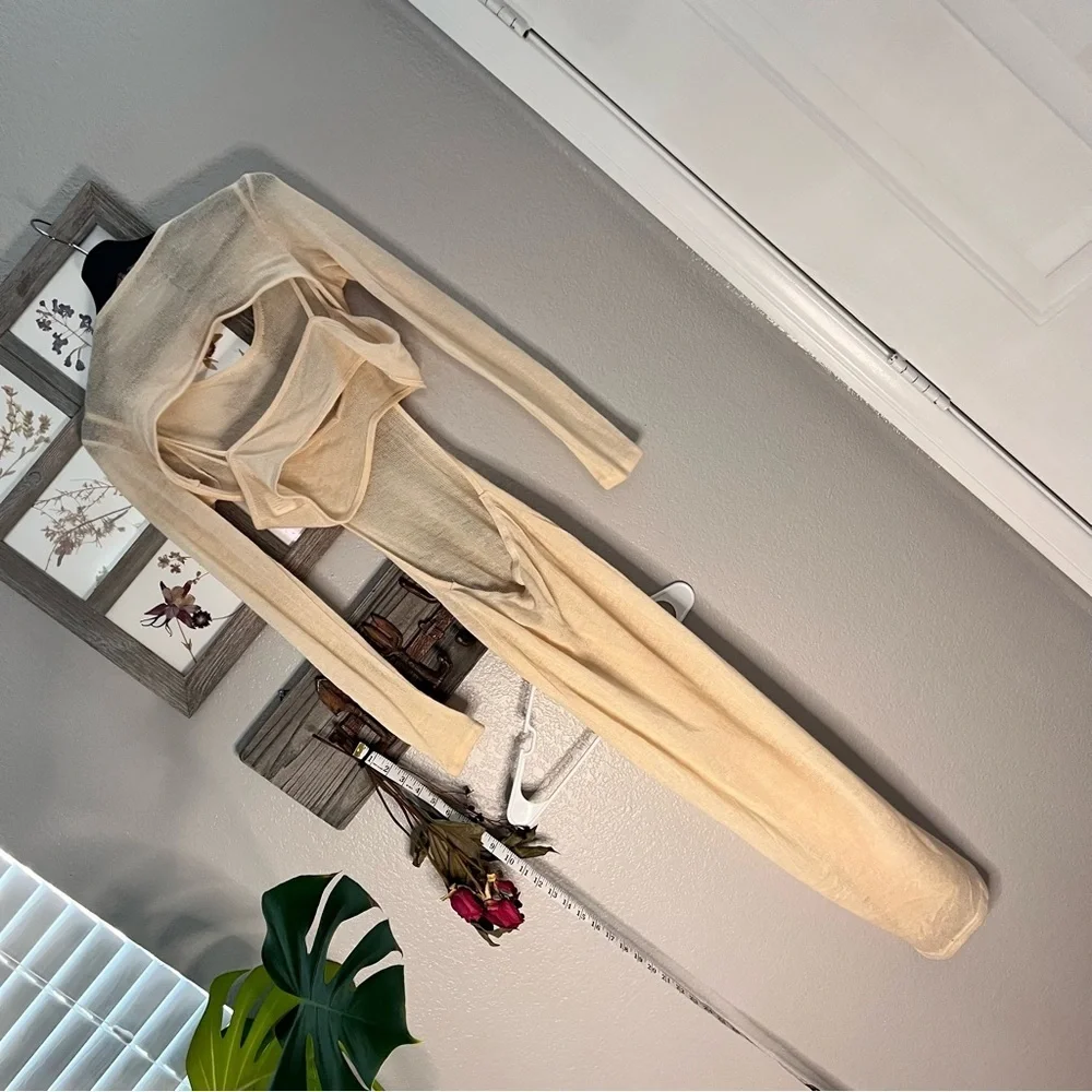 2-pc set! sheer cream maxi gown with bralette. Open back. Size med. Soft AF knit